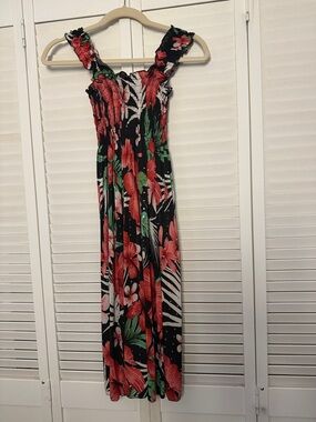 Tropical Black and Red Floral Dress